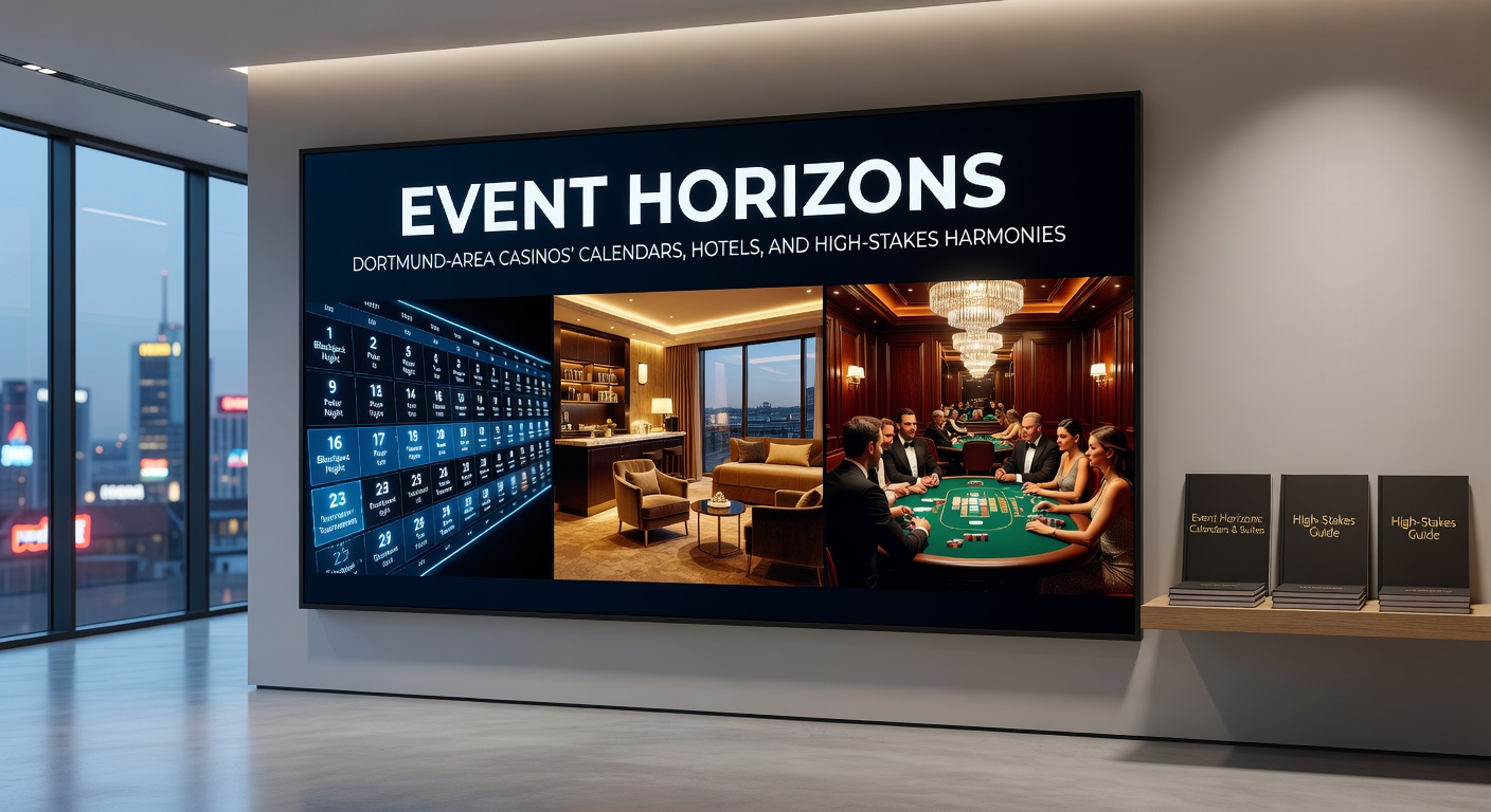 Leuchtende Event-Bühne in einem Ruhrgebiets-Casino mit High-Roller-Tischen und Musikelementen