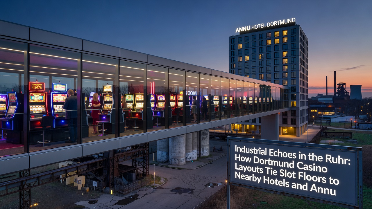 Turnierbereiche und Hotelverbindungen in einem Dortmund Casino mit industriellem Hintergrund