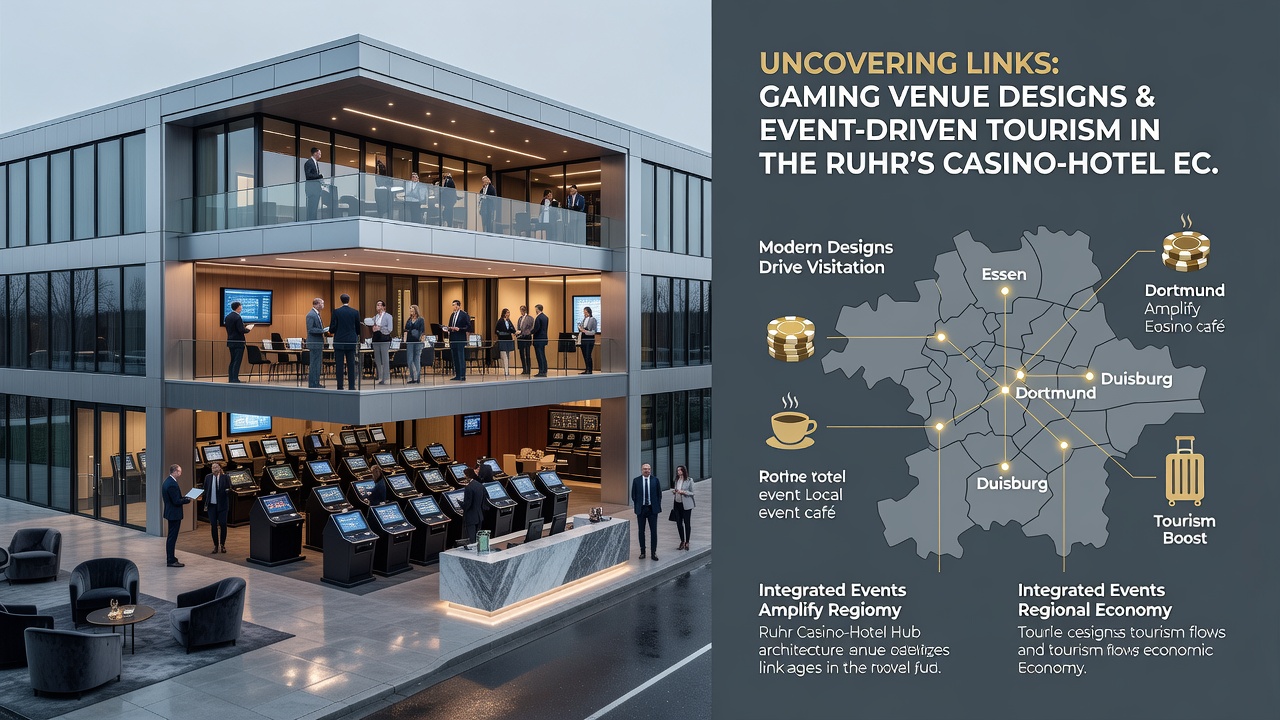 Innenansicht eines Event-Bereichs in einem Ruhr-Casino-Hotel mit Besuchern und architektonischen Details